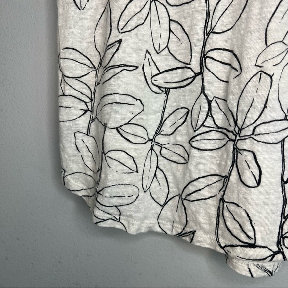 Cynthia Rowley Womens 100% Linen T Shirt Leaves White Sz L Basic Lightweight - Picture 3 of 9